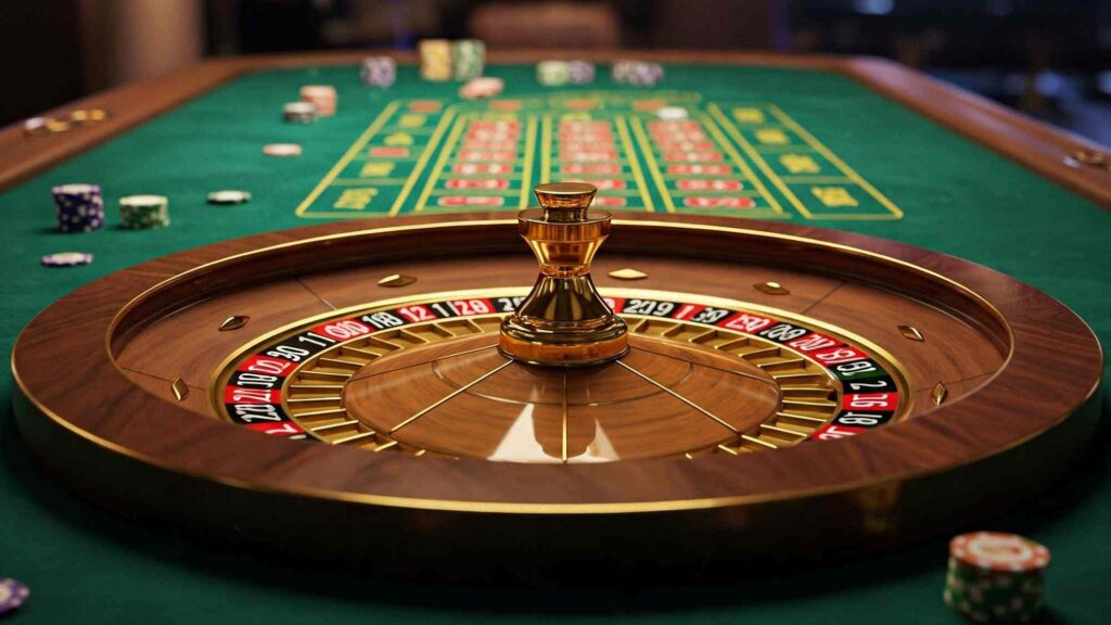 Roulette casino table at a live casino setting